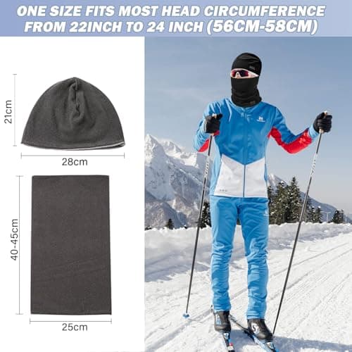 WK IEASON Winter Thermal Fleece Beanie Neck Warmer Set,Winter Running Hat and Thermal Snoods, Unisex Scarf and Fleece Beanie for Running Jogging Skiing Cycling Snowboarding Climbing Outdoor Sports — view 3
