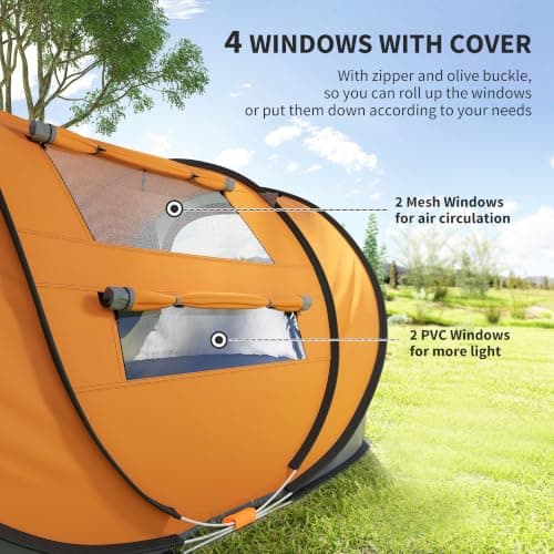 Outsunny 3 Person Pop-up Camping Tent w/Ground Sheet 4 Windows Orange — view 5