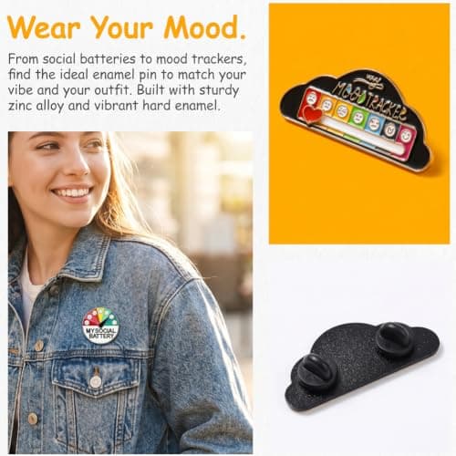 11PCS Social Battery-Powered Badge & Brooch Set, Interactive Mood Pins with 7 Sliding Expressions, Creative Enamel Lapel Pin Badges Funny Social Battery Pin for Backpacks Clothes Hats Bags Decor — view 4