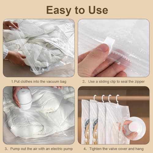 Flintronic Hanging Vacuum Storage Bags, 4pcs(2 Long 135x70CM & 2 Short 110x70CM) Vacuum Compression Zipper Storage Bags, Space Saver for Clothes, Suits, Dresses, Coats or Jackets — view 4