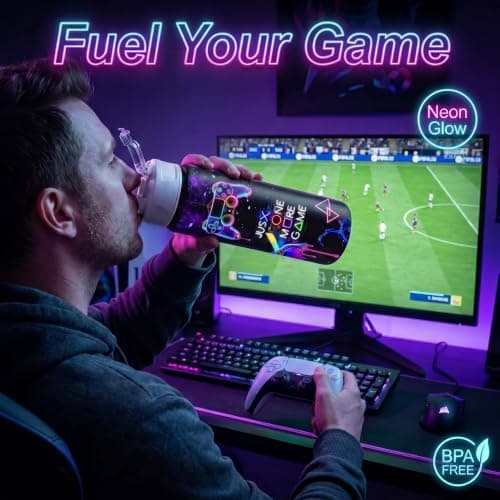Susfyhya Game Boys Water Bottle with Straw, 750ml Gamer & Football Drinks Bottle with Flip Top Lid, Leakproof Reusable Water Bottles with Strap, Gym Bottles for Boys Men, Football Gifts for Boy — view 5