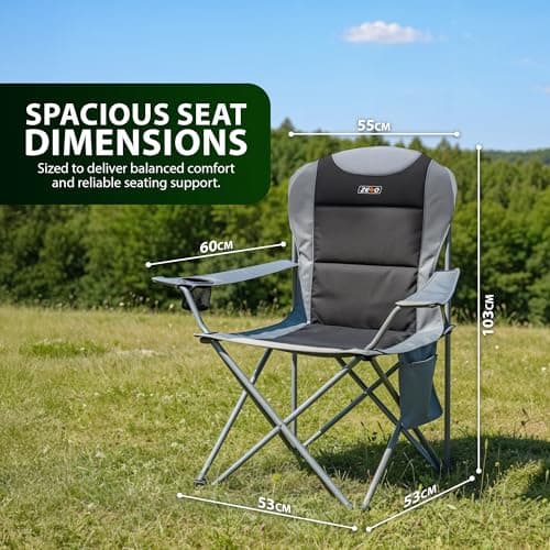 ZENO Camping Chair 2PCS | Folding Camping Chairs for Adults with Padded Backrest, Cup Holder and Side Storage Pocket | Heavy Duty Portable Chair with Strong Steel Frame for Camping, Festivals, Outdoor — view 3