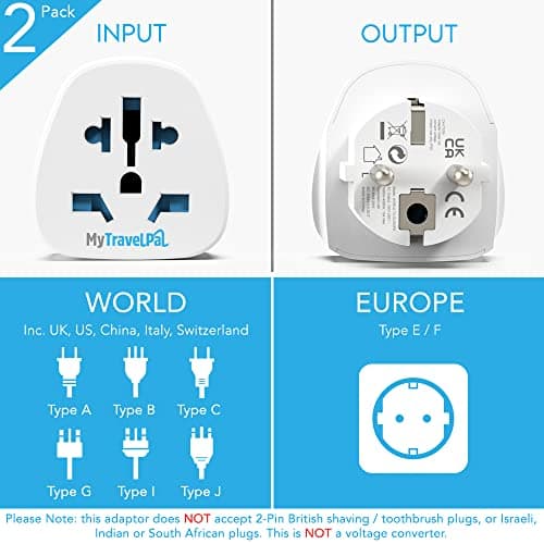 MyTravelPal World to EU Travel Adapter (2 Pack) | UK Safety Standards — view 2