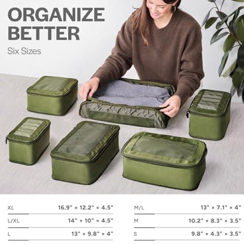 Aerotrunk Compression Packing Cubes for Travel, 6-Pack, Olive — view 3