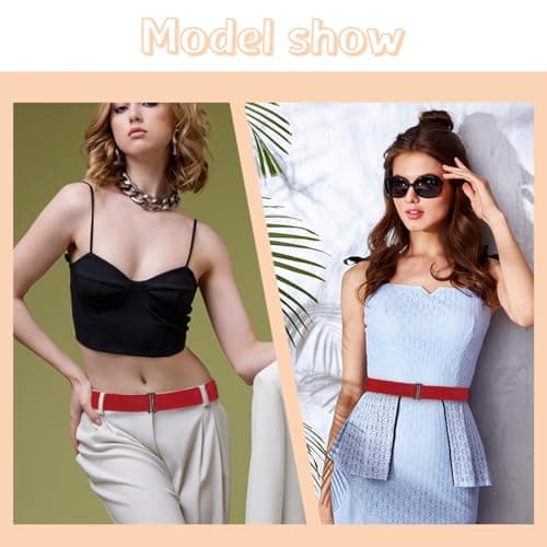 Cobee Women Invisible Belts, Women Stretch Belt Adjustable Elastic Belt with Flat Buckle No Show Waist Belts for Jeans Pants Dresses (Red) — view 4