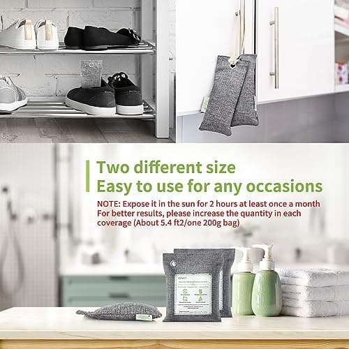 CLEVAST Bamboo Charcoal Air Purifying Bags (50g*12+200g*2),Natural Odour Eliminator, Activated Charcoal Odour Absorber, Air Fresheners for Room, Closet, Shoe, Car Air freshener — view 6