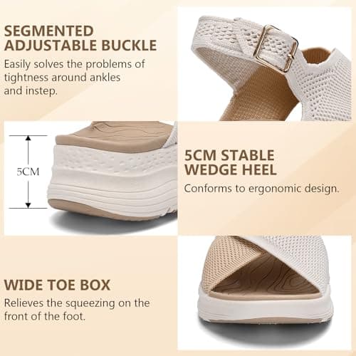 Hanani Womens Orthopedic Sandals Adjustable Strap Sandals Arch Support Ladies Summer Wedge Slingback Sliders Platform Walking Shoes Washable Slide Sport Girls Casual Thick Bottom Beach Shoes — view 3