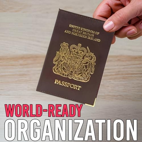 BML British Passport Holder Cover PU Leather Travel Wallet UK Passport Protector Case Slim Travel Document Holder with Metal Corners for Men Women Holiday Travel Accessories (Brown) — view 3