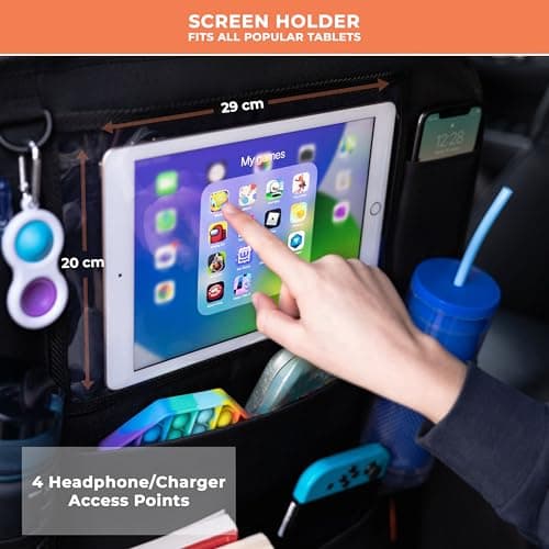 Huckaboo Car Seat Organiser - Kids Back Seat Organiser, Storage Pockets, Screen Holder, Black, 1 Pack — view 6