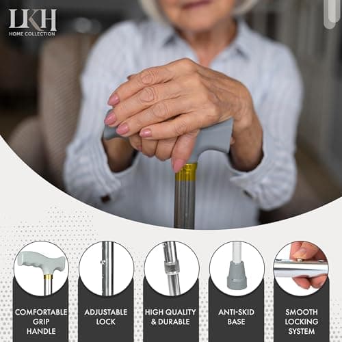 LKH Walking Stick Adjustable Walking Cane Lightweight Aluminium Support Aid with Ergonomic Handle, Anti-Skid Base, 28-38 Inch Height Adjustment for Seniors, Men & Women Daily Mobility Support — view 4