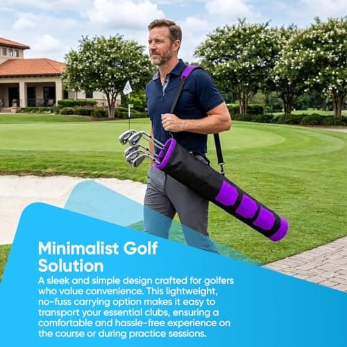 YNR Pencil Golf Club Ball Bags - Three Pockets, H-34 Inch D-5 Golf Bag, Light Weight Equipment Bag Ideal for Golf Course, Pencil Golf Bag, Golf Bags for Men & Women | (Black Purple) — view 6