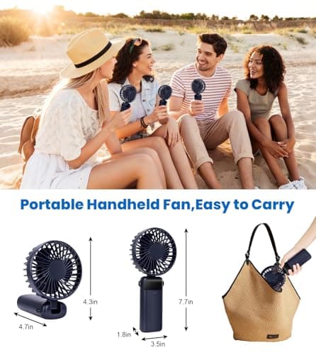 Handheld Fan, 19H Portable USB Hand Held Fans Rechargeable with 5 Speeds, Power Display, Battery Operated Desk Fan, Small Personal Fan with Base, Hanging Rope, Suit for Home Office Travel Essentials — view 5