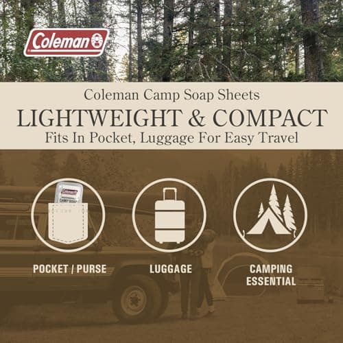 Coleman Camp Soap Sheets – 25 Travel Soap Sheets for Camping, Hiking & Backpacking – Perforated for 50 Washes, Dissolves Instantly in Hot or Cold Water, TSA-Approved for Travel — view 5