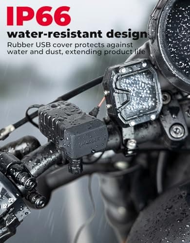 KEMIMOTO Motorcycle USB Charger with USB-C and USB-A Ports, 61-Inch Extra-Long IP66 Waterproof Cable, 30W 3.0 Fast Charging for Phone GPS, On/Off Switch, SAE 5A Fuse, Fits 7/8" Handlebars — view 5