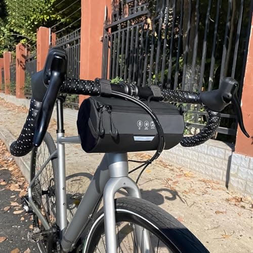 Bike Handlebar Bag, Waterproof Front Storage Pouch, 2L Cycling Carry Case, Compact Frame Mounted Organizer, Nylon Shoulder Strap Bicycle Accessory with Quick Release Mount 9.06x4.33 inches — view 4