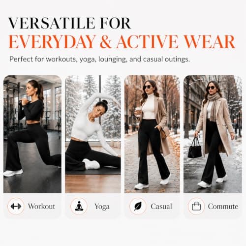 Fleece Lined Flared Leggings Women High Waisted Black Flared Trousers Women — view 6