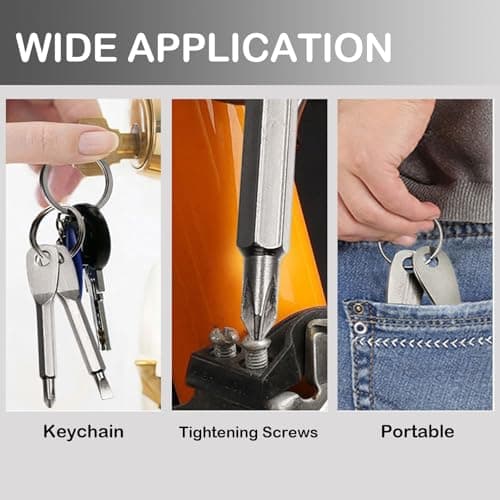 Pinpulux 4Pcs Mini Screwdriver Keychain, Portable Multifunction Repair Tool Driver Keychain Set Screwdriver Mini Key Shape Travel Kits Flathead Phillips Black and Silver Repair Tool with Key Ring — view 5