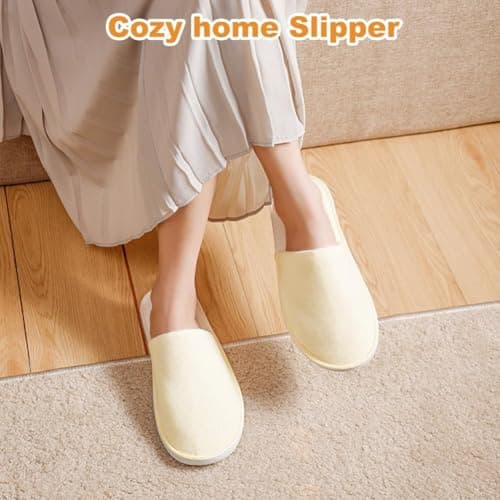 EQLEF Portable Travel Slippers - Reusable Anti-Slip Spa Slippers for Men & Women, Hotel & Home Guests (Adult, Beige) — view 2