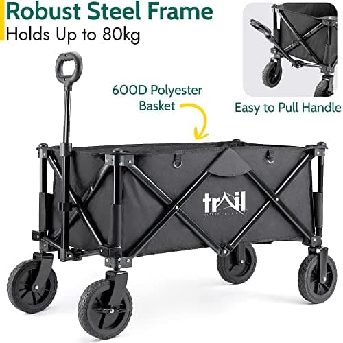 Trail Folding Camping Festival Trolley, 80kg Capacity, Black — view 3