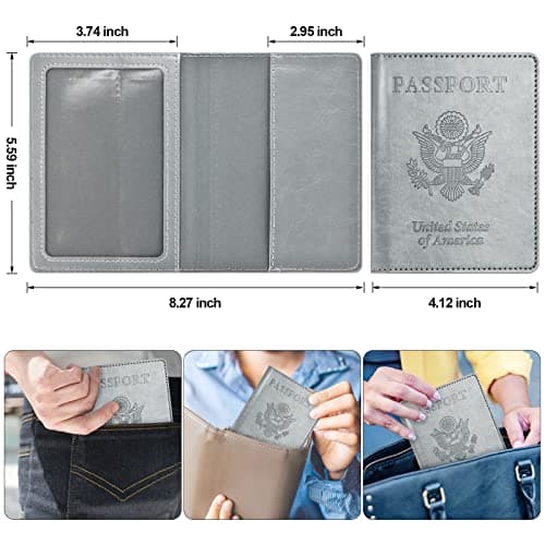 Eoehro Passport Holder for Travel Essentials-2Pack, Passport Wallet Cover Case for Travel Must Haves Accessories,Passport Book Holders for Women and Men, CH-turquoise+grey, Minimalist — view 4