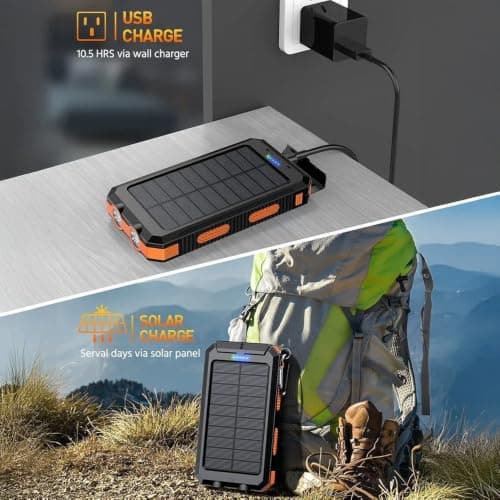 20000mAh Solar Power Bank Portable Fast Charging Dual USB External Battery Pack Waterproof LED Light Compass Outdoor Camping Emergency Phone Charger Backup Power Bank — view 3
