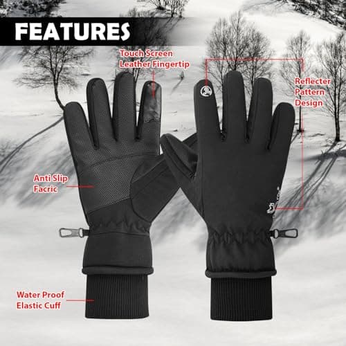 WESTWOOD FOX Waterproof Winter Gloves for Men - Windproof, Warm Ski Gloves with Touchscreen, Anti-Slip Grip for Cycling, Snowboarding, Hiking, Running, Driving & Outdoor Sports (Black, L) — view 2