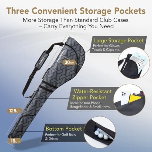 PYKES PEAK Golf Club Case | Foldable Design for 47” Clubs | Fits 10 Clubs | Waterproof Pocket | Ideal for Driving Range & Practice | Navy | Designed in Japan — view 5
