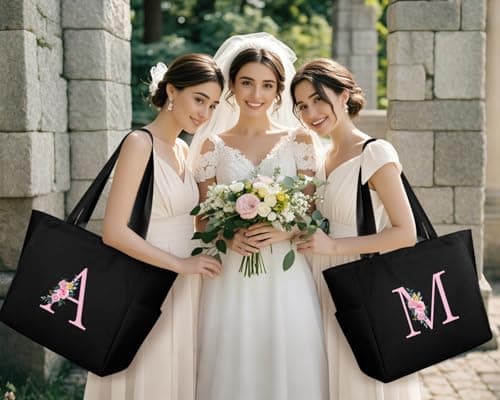 KALIDI Personalized Beach Tote Bag A-Z Initial Alphabet with Zip for Women — view 3