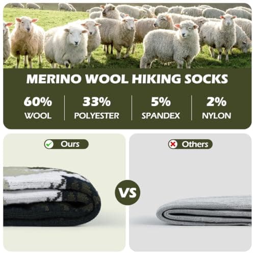 Queenshin Merino Wool Hiking Socks for Women Walking Thermal Thick Warm — view 3