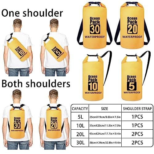Invool Dry Bag, 5L/10L/20L/30L Waterproof Dry Bag, Dry Sack with Adjustable Shoulder Strap for Hiking, Swimming, Rafting, Surfing, Cycling, Camping, Fishing — view 2