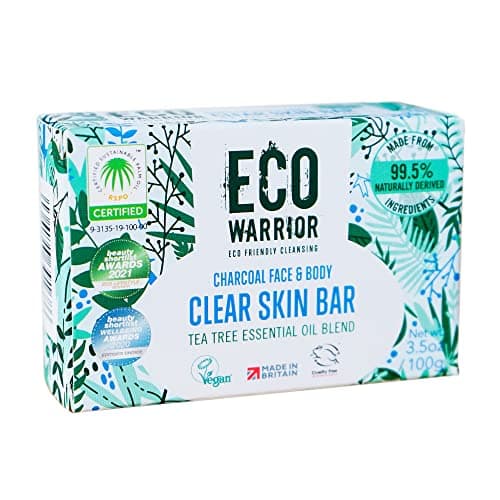 Eco Warrior Charcoal Clear Skin Soap Bar, Grapeseed & Tea Tree, Vegan, 100g