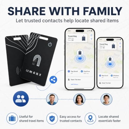 Smart Tracker Card, Work with Apple Find My & Google Find Hub, Wallet Finder Card for iPhone & Android, Wireless Rechargeable Ultra Slim Bluetooth Tracker, Item Locator for Wallet, Luggage and Bags — view 5