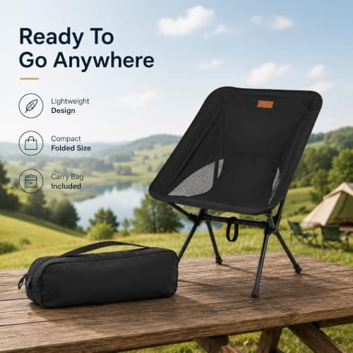 HomlyPro Folding Camping Chair, Pack of 2 - Compact & Lightweight Outdoor Chair for Adults, Comfortable Sitting, Ideal for Garden, Beach, Picnic, and Adventures (Black) — view 4