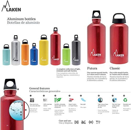 LAKEN Futura Water Bottle with Narrow Mouth, Single Wall Lightweight Aluminum BPA, Leak-Proof Screw Cap, 1.5 Litre, Granite — view 2