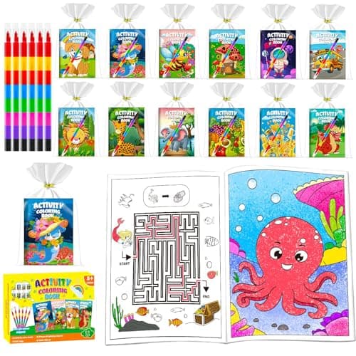 Aannanl 24 Pack Mini Colouring Books for Party Bags with 8-in-1 Crayons