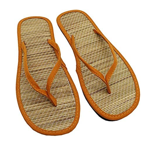 Flip Flops Bamboo Women's Slippers Toe Separator Summer Mules Flower Sandals Flat Comfortable Non-Slip Silent Bamboo Rattan Flop Slippers, Black, EU 41, orange, 6 UK — view 5