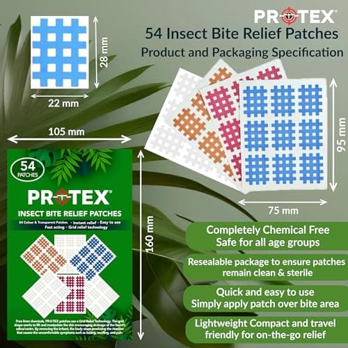 PR0TEX 54 Insect Bite Relief Patches (27 Coloured & 27 Transparent) Providing Fast Acting Relief from Itching and Swelling Caused by Mosquito Bites, Midges, Bee and Wasp Stings. Chemical Free. — view 4