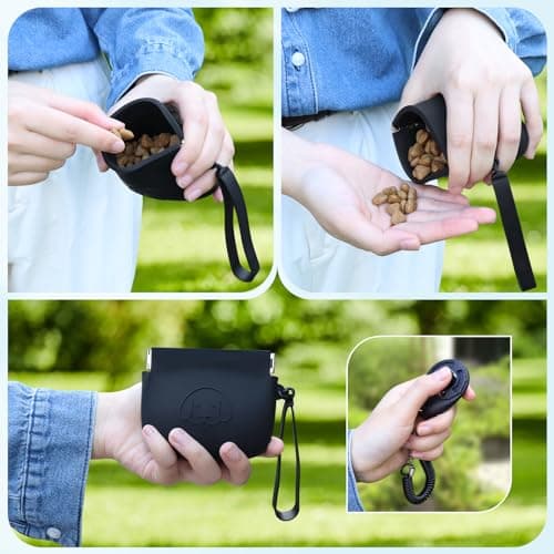 WALLFID Silicone Dog Treat Pouch Small Bag,Auto Closure,with Pet Training Clicker,Walking Bag for Dog and Cat,Pocket Size,Easy to Clean,Odorless,Travel Walking Bag (black) — view 5