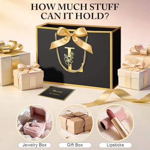 Vicloon Black Letter Birthday Gift Bag, 28 * 20 * 10cm Luxury Baby Girl Gift Bag with Handles and Gifts Card and Tissue Paper for Girls Womens Wedding Party Christmas Valentines Black L — view 5