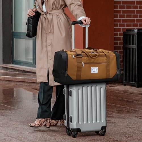 Laripwit Travel Duffle Bag for Men 40L Medium Gym Duffel Backpack with Shoe Compartment & Wet Pocket Sports Holdalls Women Weekend Overnight Bag for Traveling Camping, Brown — view 6
