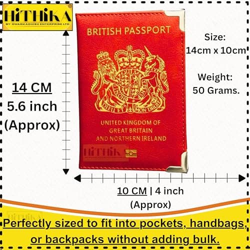 HITHIKA British Passport Holder | UK Passport Wallet | Non EU | PU Leather (Red) — view 2