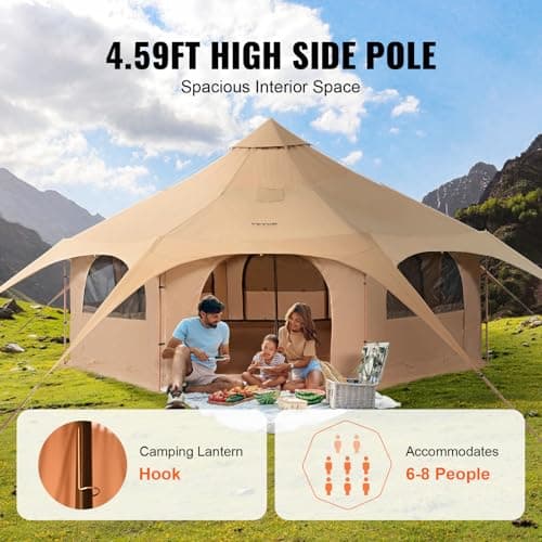 VEVOR Canvas Tent, 4 Seasons 5 m/16.4 ft, Canvas for Camping with Stove Jack, Family Camping Outdoor Hunting Party — view 5
