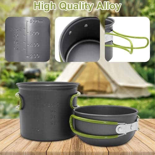 Camping Cooking Set, 6 pcs Cookware With Foldable Knife, Fork and Spoon, Portable Pots and Pans, Cooking Pot for Hiking, Fishing, Outdoor Barbeque — view 3