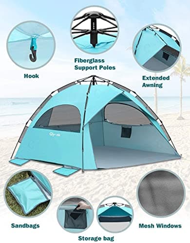 Glymnis Pop Up Beach Tent 4-6 Person, UV Protection Beach Sun Shelter Tent — view 4