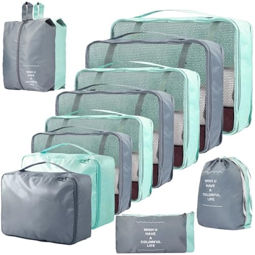 14 Piece Packing Cubes, Dual Colour Packing Cubes for Suitcases, Packing Cube for Holiday & Business Travel (14, Graphite & Bondi Blue)