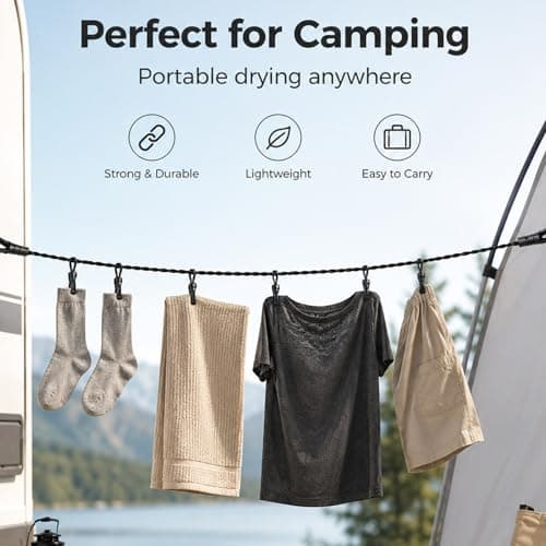 QIHAWN 2.5m Pegless Travel Clothesline, Elastic with Hooks & Suction Cups — view 4