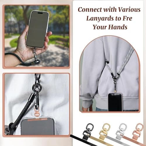 hankousi 4Pcs Phone Tether Tab Set, 360° Rotating Alloy Mobile Replacement Lanyard Patch Silver Black Gold & Rose Gold Universal Lanyard Adapter for Phones — view 4