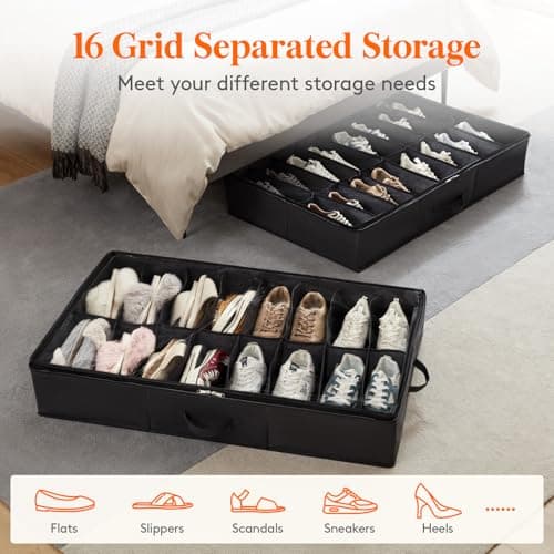 Lifewit 2-Pack Under Bed Shoe Storage Hold 36 Pairs, Black — view 4