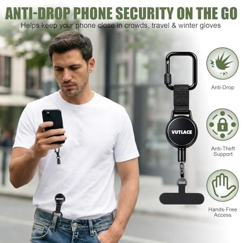 Vutlace 2-Pack Anti-Theft Phone Tether Lanyard, Retractable Phone Strap Keyring, Anti-Theft Retractable Mobile Phone Tether, Metal 360° Tether Tab for Outdoor Hiking, Climbing and Fishing — view 2