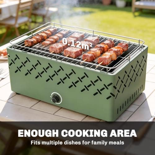 Outsunny Portable Charcoal BBQ Grill w/Built-in Fan and Knob, Light Green — view 5